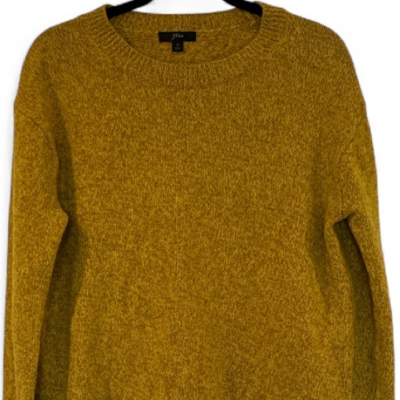 J. Crew Mustard Yellow Flecked Merino Wool Crewneck Sweater Size Small - Picture 2 of 8